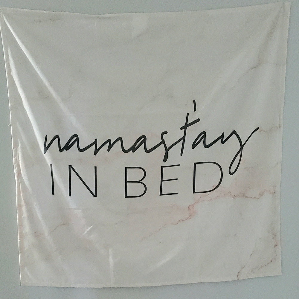 Namastay in bed wall tapestry